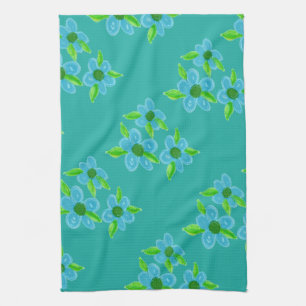 Decoratief Blauwgroen bloemig Theedoek