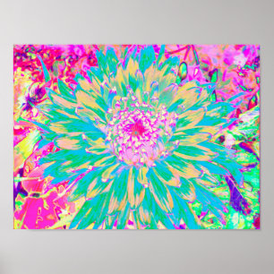 Decoratief Blauwgroen groen en warmroze Dahlia ven Poster