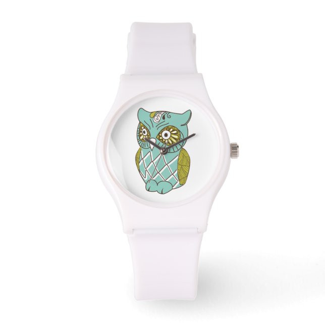 Decoratief Blauwgroen Retropatropatroonhout Horloge (Voorkant)