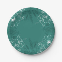 Decoratief Bloemen Blauwgroen Papier Bord