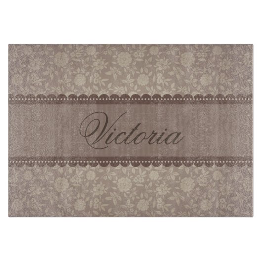 Decoratief bruin flessenpatroon aangepaste tekst snijplank (Voorkant)