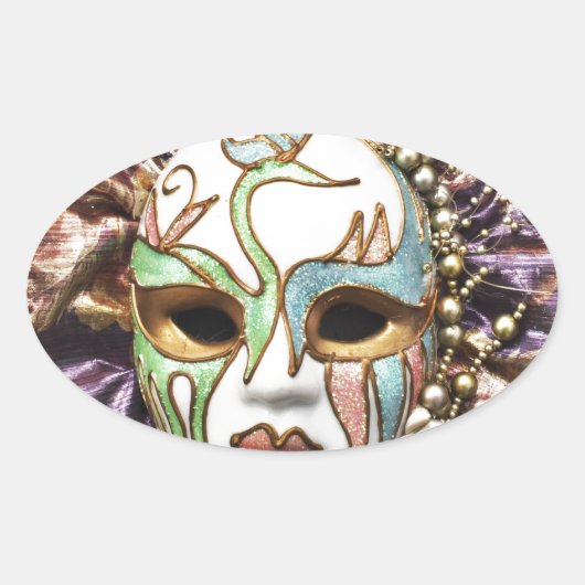 Decoratief carnavalmasker ovale sticker (Voorkant)