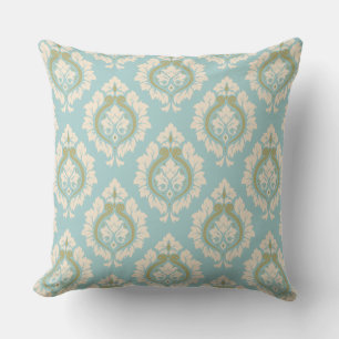 Decoratief Damaspatroon - Cream & Gold op blauw Kussen