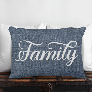 Decoratief familiescript Casual blauw denim Accent Kussen
