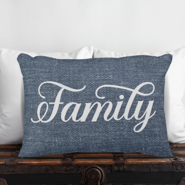 Decoratief familiescript Casual blauw denim Accent Kussen (Creator heeft geüpload)