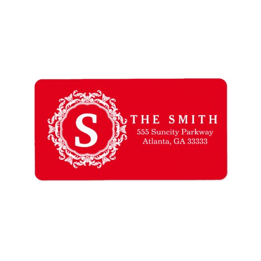 Decoratief frame monogram rood kerst etiket (Voorkant)