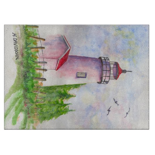 Decoratief glazen snijvlak - vuurtoren snijplank (Voorkant)