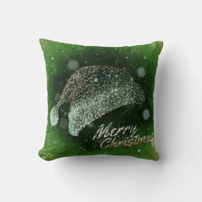 Decoratief Glitter Santa Hat Merry kerst Kussen (Voorkant)