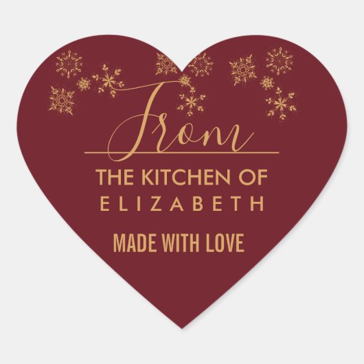 Decoratief Golden Snowflakes kerstaking Hart Sticker (Voorkant)