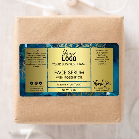 Decoratief goud en blauw gezichtsserum etiket (Insitu)