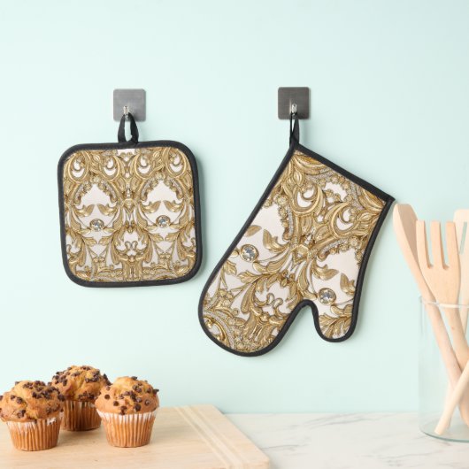 Decoratief goud ovenwant & pannenlap set (Insitu(Ophanging))
