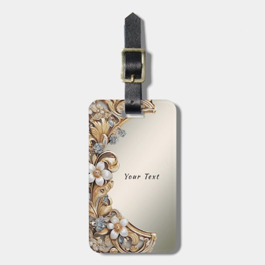 Decoratief Goud Wit Bloemen Bagagelabel (Voorkant verticaal)