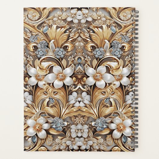 Decoratief Goud Wit Bloemen Bruiloft Planner (Achterkant)