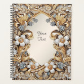 Decoratief Goud Wit Bloemen Bruiloft Planner (Voorkant)