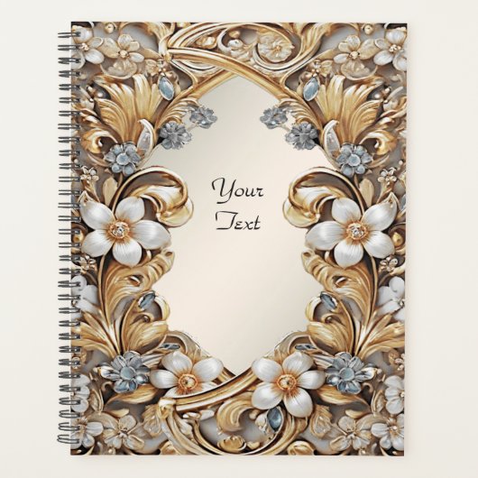 Decoratief Goud Wit Bloemen Bruiloft Planner (Voorkant)