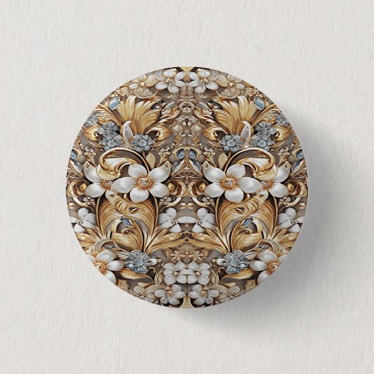 Decoratief Goud Wit Bloemen Button (Voorkant)