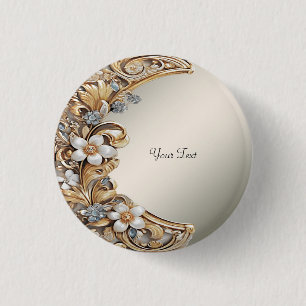 Decoratief Goud Wit Bloemen Button