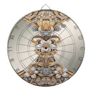 Decoratief Goud Wit Bloemen Dartboard Dartbord