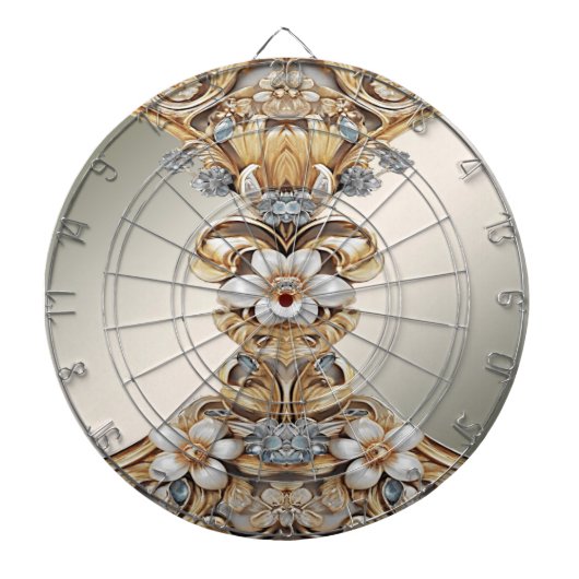 Decoratief Goud Wit Bloemen Dartboard Dartbord (Voorkant)