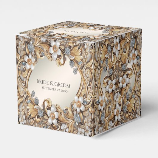 Decoratief Goud Wit Bloemen Favoriet Box Bedankdoosjes (Voorkant Zijde)