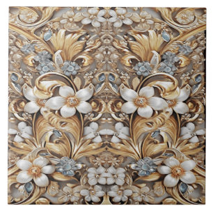 Decoratief Goud Wit Bloemen Keramische Tegel Tegeltje