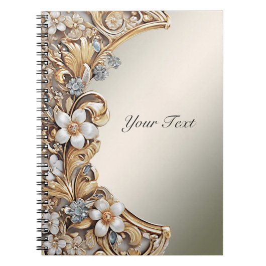 Decoratief Goud Wit Bloemen Notitieboek (Voorkant)