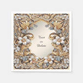 Decoratief Goud Wit Bloemen Servetten (Voorkant)