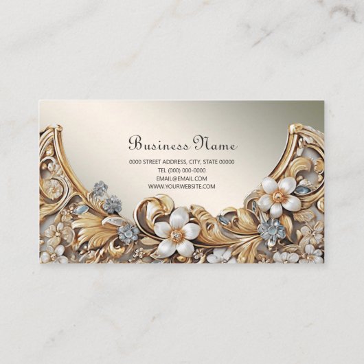 Decoratief Goud Wit Bloemen Visitekaartje (Achterkant)