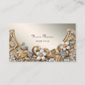 Decoratief Goud Wit Bloemen Visitekaartje (Voorkant)