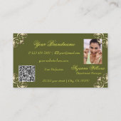 Decoratief Groen Geel Monogram Foto QR-code Visitekaartje (Achterkant)