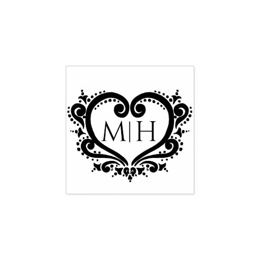 Decoratief hart monogram aangepaste initialen brui 	rubberstempel (Afrduk)