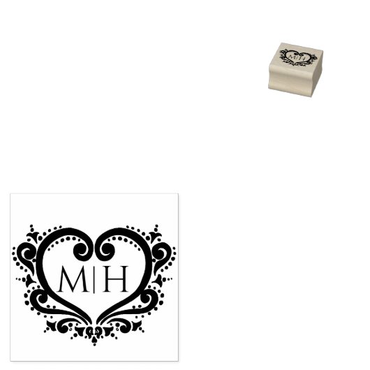 Decoratief hart monogram aangepaste initialen brui 	rubberstempel (Gestempeld)