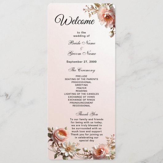 Decoratief Huwelijksprogramma met Roze en Witte Bl Programma (Voorkant)