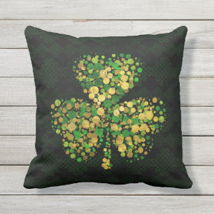 Decoratief Iers Shamrock - Clover Gold en Green Buitenkussen