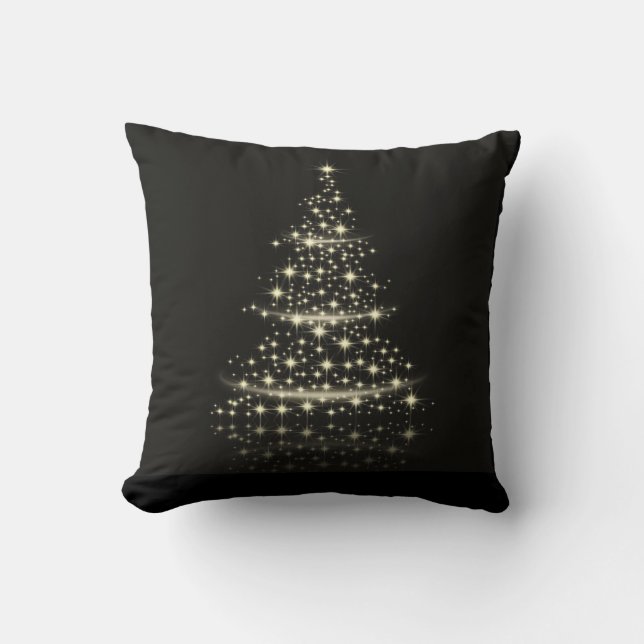 Decoratief kerstgoud glitter Tree Black Kussen (Voorkant)