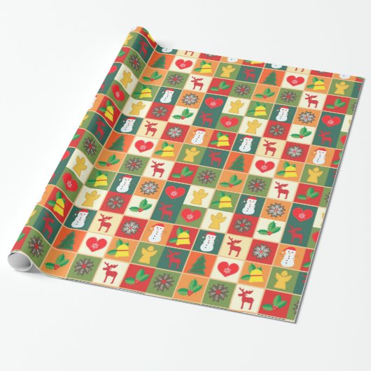 Decoratief kerstpatroon cadeaupapier (Uitgerold)