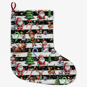 Decoratief kerststrepenpatroonontwerp grote kerstsok