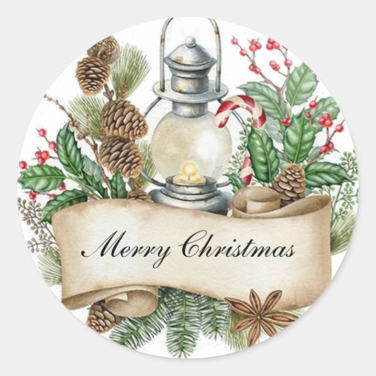 Decoratief kerstworstel ronde sticker (Voorkant)