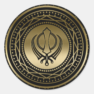 Decoratief Khanda symbool goud op zwart Ronde Sticker