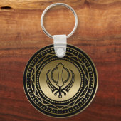 Decoratief Khanda symbool goud op zwart Sleutelhanger (Voorkant)