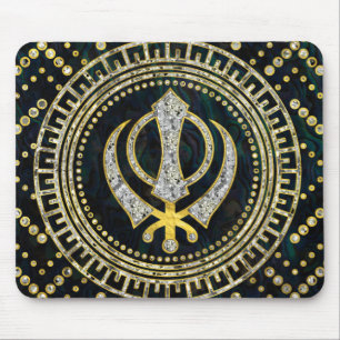Decoratief Khanda-symbool met edelstenen en goud Muismat
