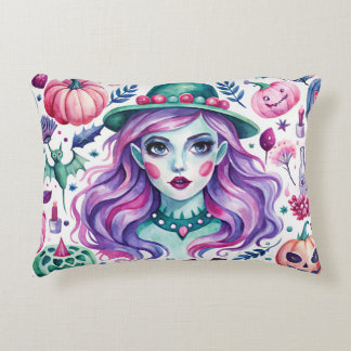 Decoratief kussen met heks en Halloween print