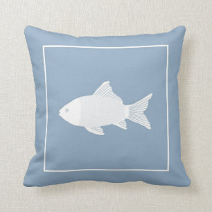 Decoratief kussen met witte vis op blauw