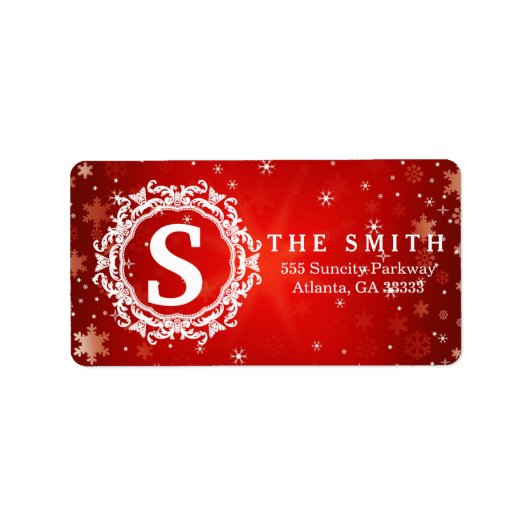 Decoratief Lijst Monogram Red Snowflake Etiket (Voorkant)