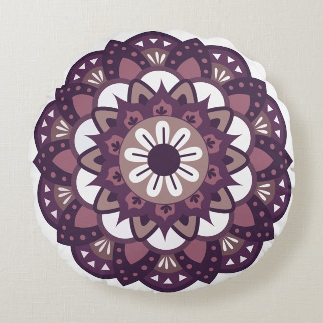 Decoratief Magenta Flower Mandala Rond Kussen (Voorkant)