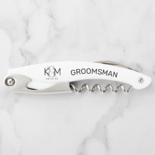 Decoratief modern huwelijk Groomsman B-ID887 Kurkentrekker