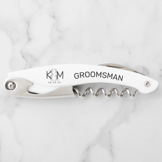 Decoratief modern huwelijk Groomsman B-ID887 Kurkentrekker (Voorkant)