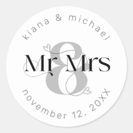 Decoratief Modern Wedding Mr & Mrs ID887 Ronde Sticker