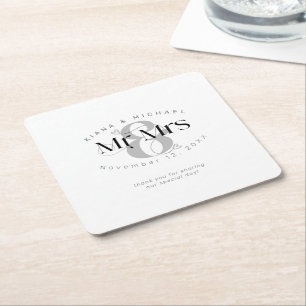 Decoratief Modern Wedding Mr & Mrs ID887 Vierkante Kartonnen Onderzetter