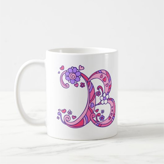 Decoratief Monogram B harten en bloemen roze mok (Links)